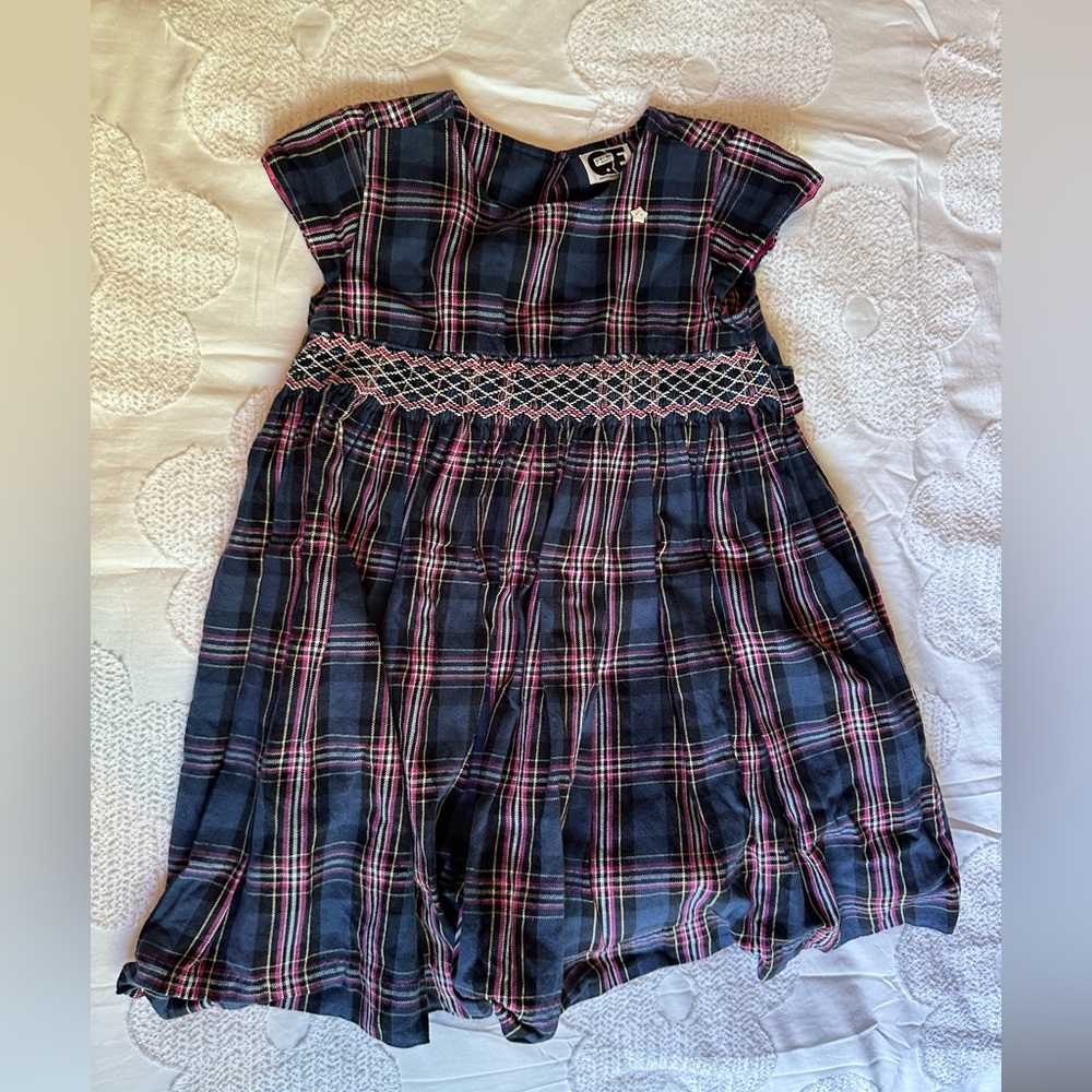 Plaid Kids Dress in Navy and Pink